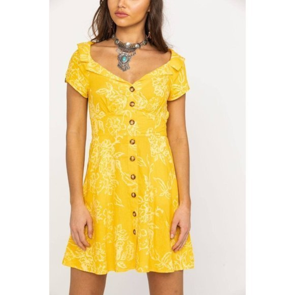 Free People Sunny Yellow Floral Mini Dress